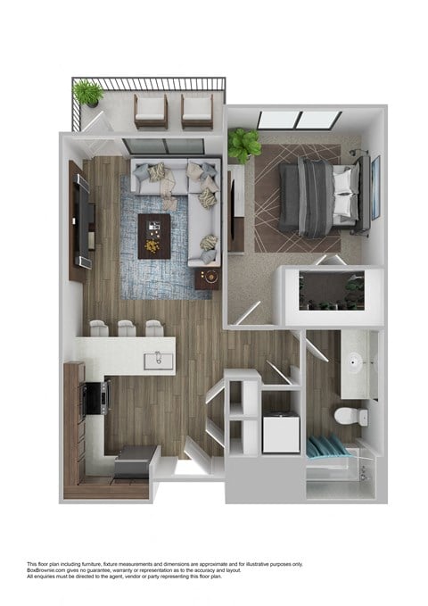 Floor plan for 1 bed, 1 bath, 669 sqft